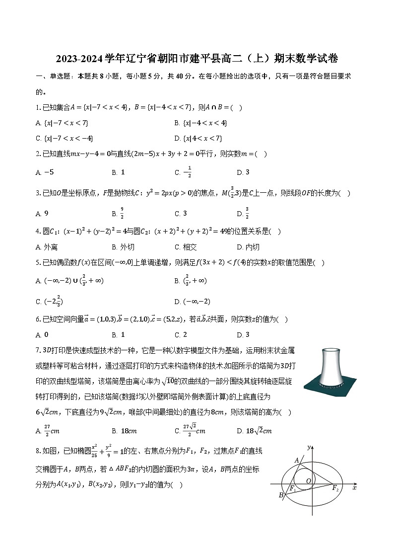 2023-2024学年辽宁省朝阳市建平县高二(上)期末数学试卷(含解析)第1页