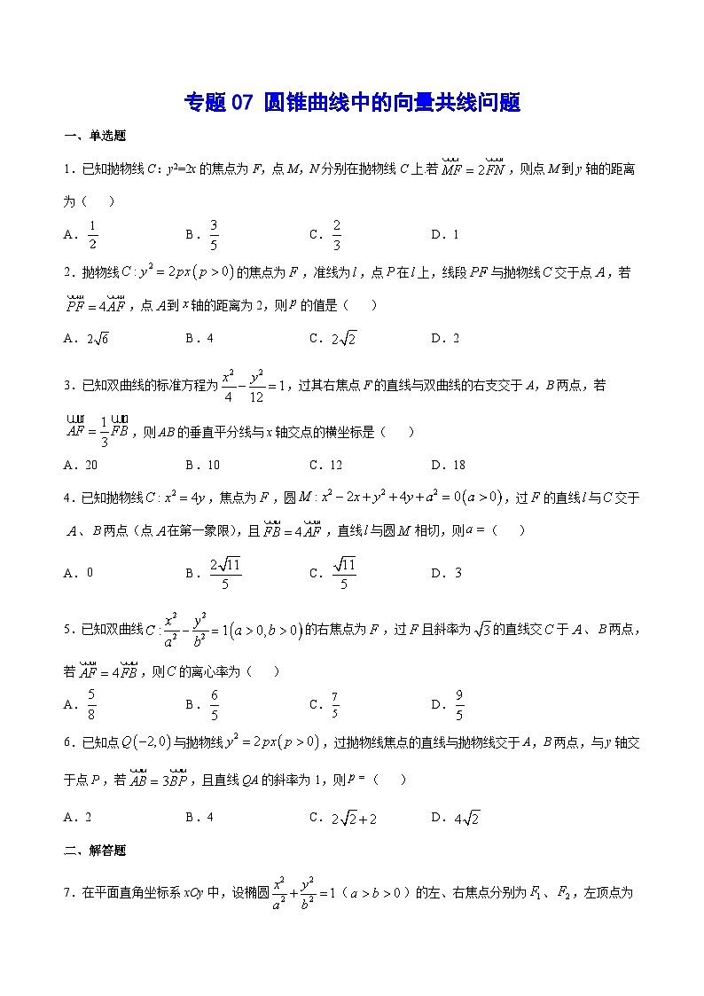 专题07 圆锥曲线中的向量共线问题(原卷版)第1页