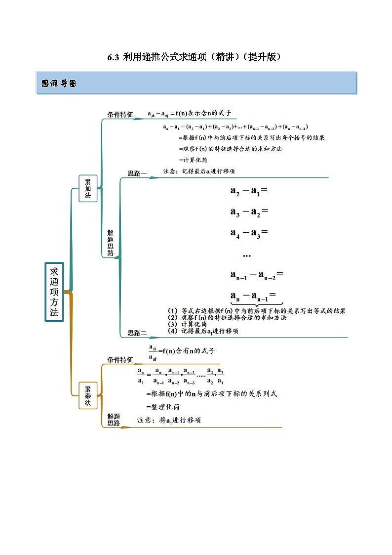 2024年新高考数学专用第一轮复习讲义一隅三反提升卷 6.3 利用递推公式求通项(精讲)(提升版)(原卷版+解析版)第1页