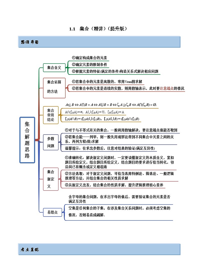 2024年新高考数学专用第一轮复习讲义一隅三反提升卷 1.1 集合(精讲)(提升版)(原卷版+解析版)01