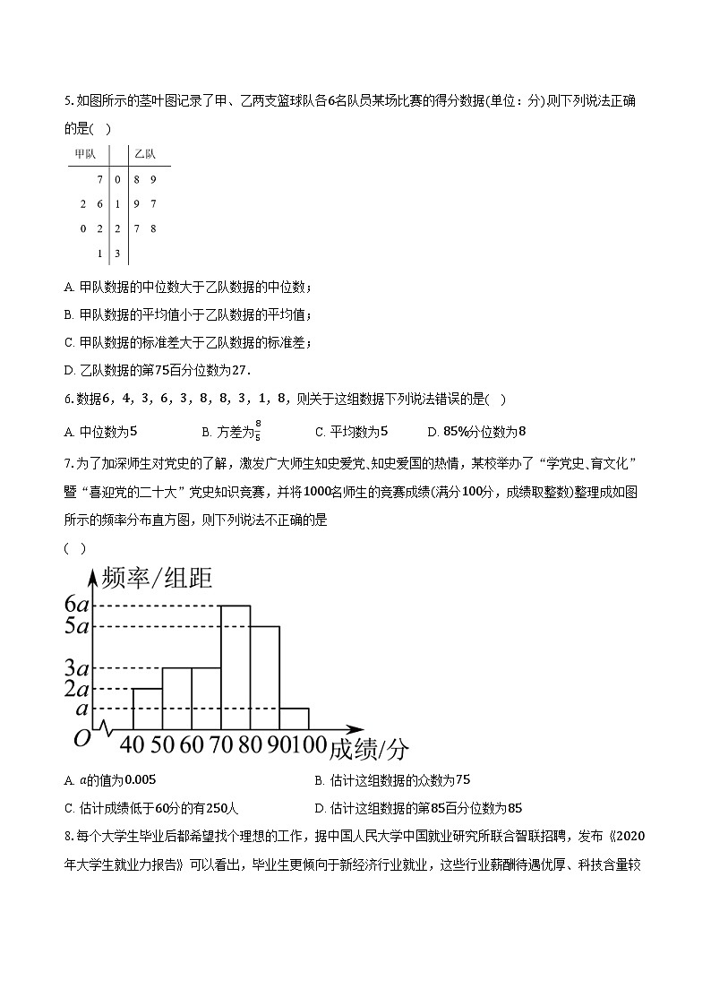 9.2用样本估计总体 高中数学人教A版(2019)必修第二册同步练习(含详细答案解析 )03