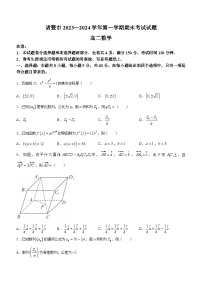浙江省绍兴市诸暨市2023-2024学年高二上学期期末考试数学试题