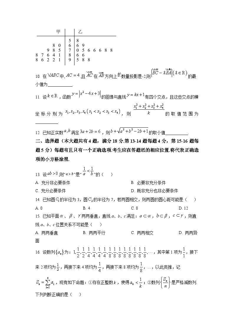 2023年上海市徐汇区高三高考一模数学试卷含详解02