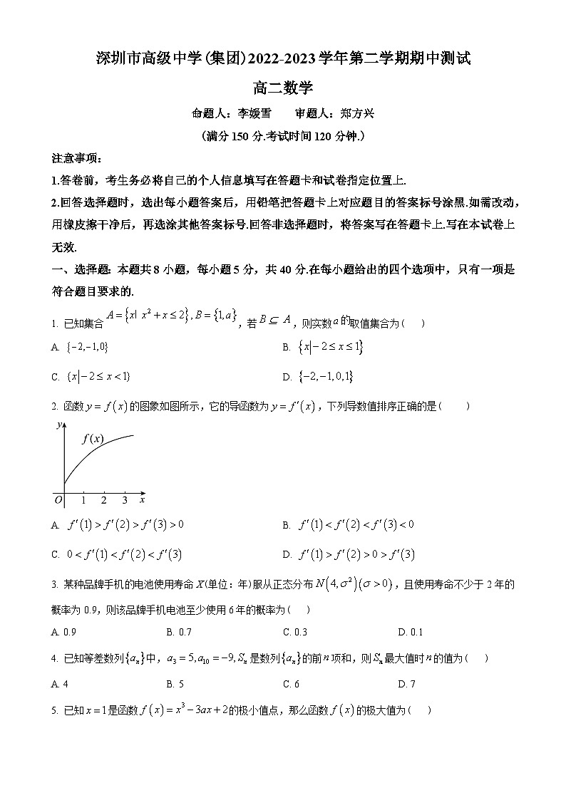 廣東省深圳市高級中學(xué)(集團)2022-2023學(xué)年高二下學(xué)期期中數(shù)學(xué)試題(學(xué)生版+解析)第1頁