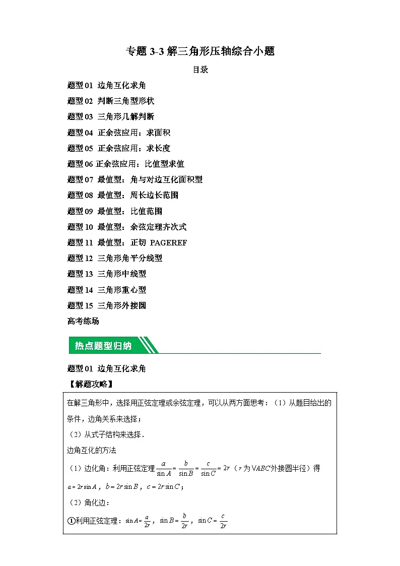 2024年高考数学二轮热点题型归纳与变式演练(新高考通用)专题3-3解三角形压轴综合小题-1(1)第1页