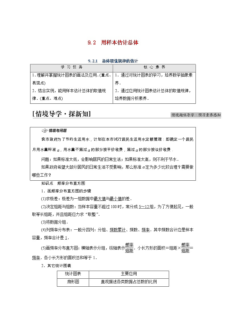 第9章统计9.2.1总体取值规律的估计学案含解析01
