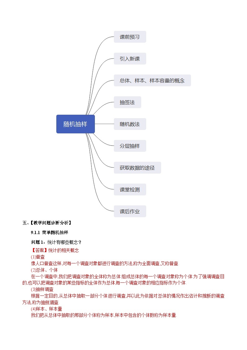 人教a版数学必修第二册9.1随机抽样单元教学设计03