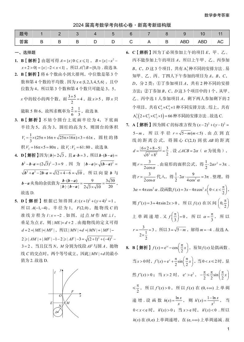 2024届高考数学考向核心卷 新高考-新结构版 答案第1页