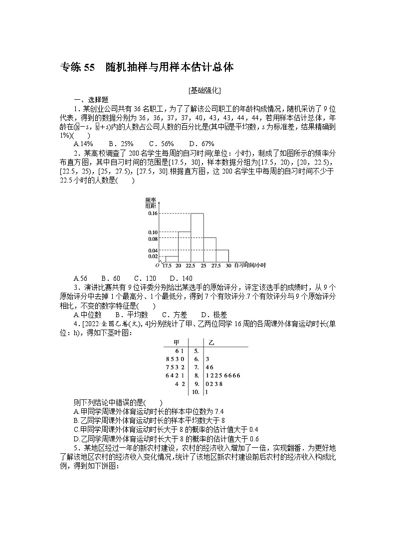 新高考数学一轮复习微专题专练55随机抽样与用样本估计总体(含详解)第1页