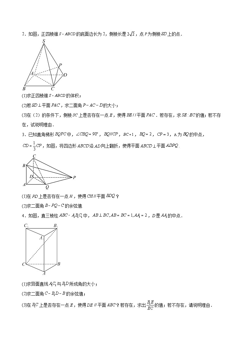 人教A版高二數(shù)學(xué)上學(xué)期重難點突破期末復(fù)習(xí)專題1.5空間向量的探索性問題(強化訓(xùn)練)(原卷版)第2頁
