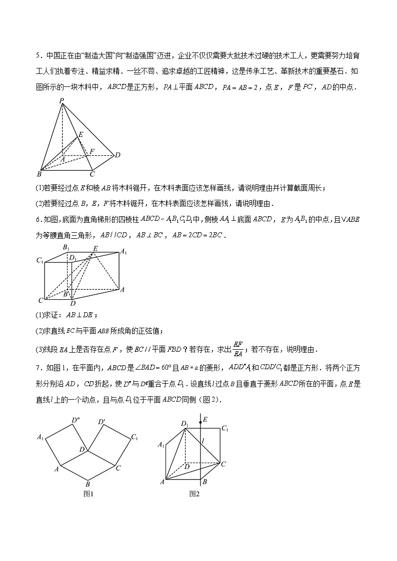 人教A版高二數(shù)學(xué)上學(xué)期重難點突破期末復(fù)習(xí)專題1.5空間向量的探索性問題(強化訓(xùn)練)(原卷版)第3頁