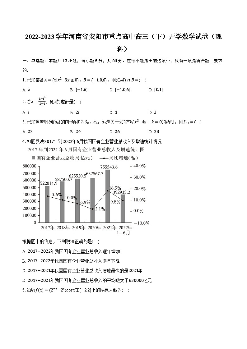 2022-2023学年河南省安阳市重点高中高三(下)开学数学试卷(理科)(含解析)第1页