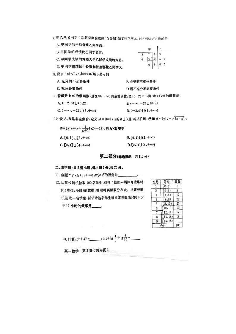 2024届北京怀柔区高一上学期数学期末试题02