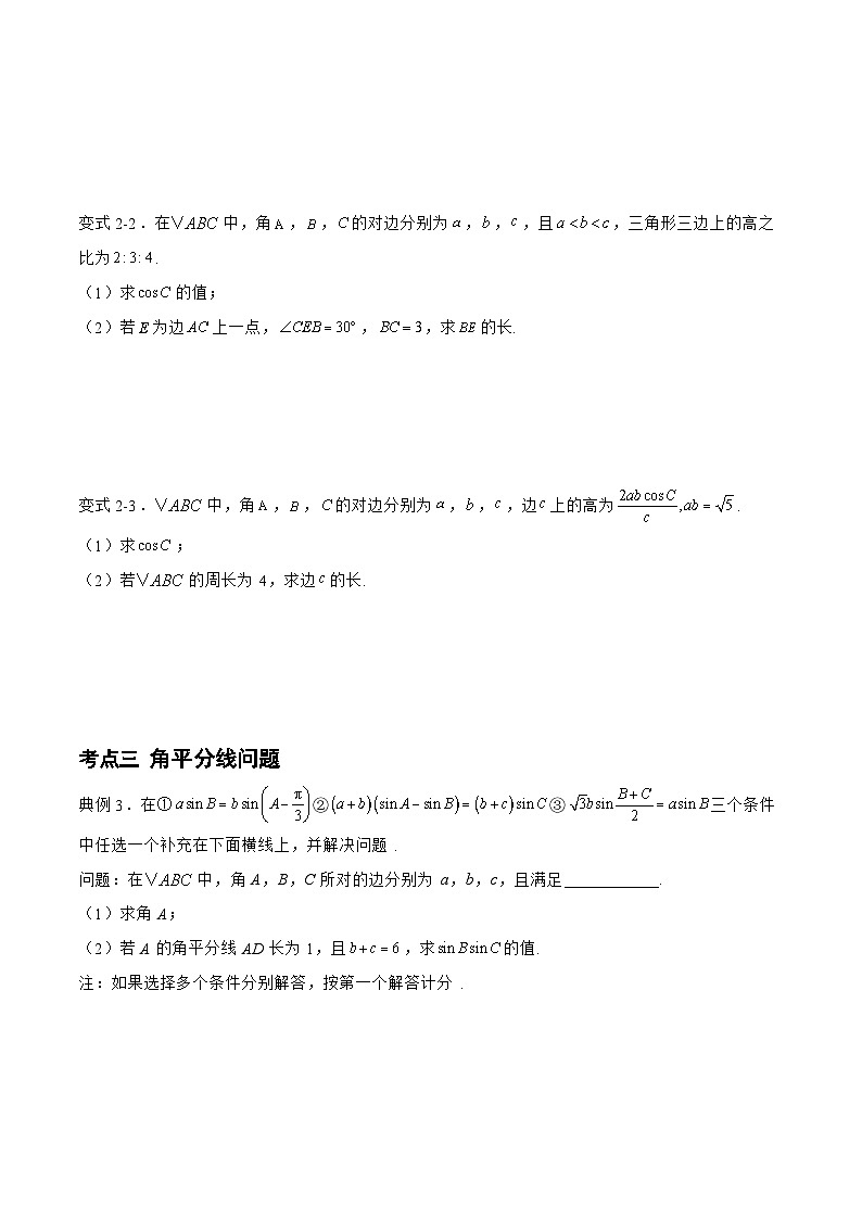 备战2024年高考数学二轮复习专题04解三角形中的中线、垂线、角平分线(原卷版+解析)第3页