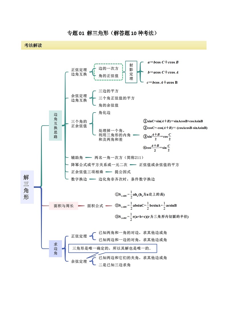 2024年高考数学二轮复习专题01解三角形(解答题10种考法)(精讲)(原卷版+解析)第1页