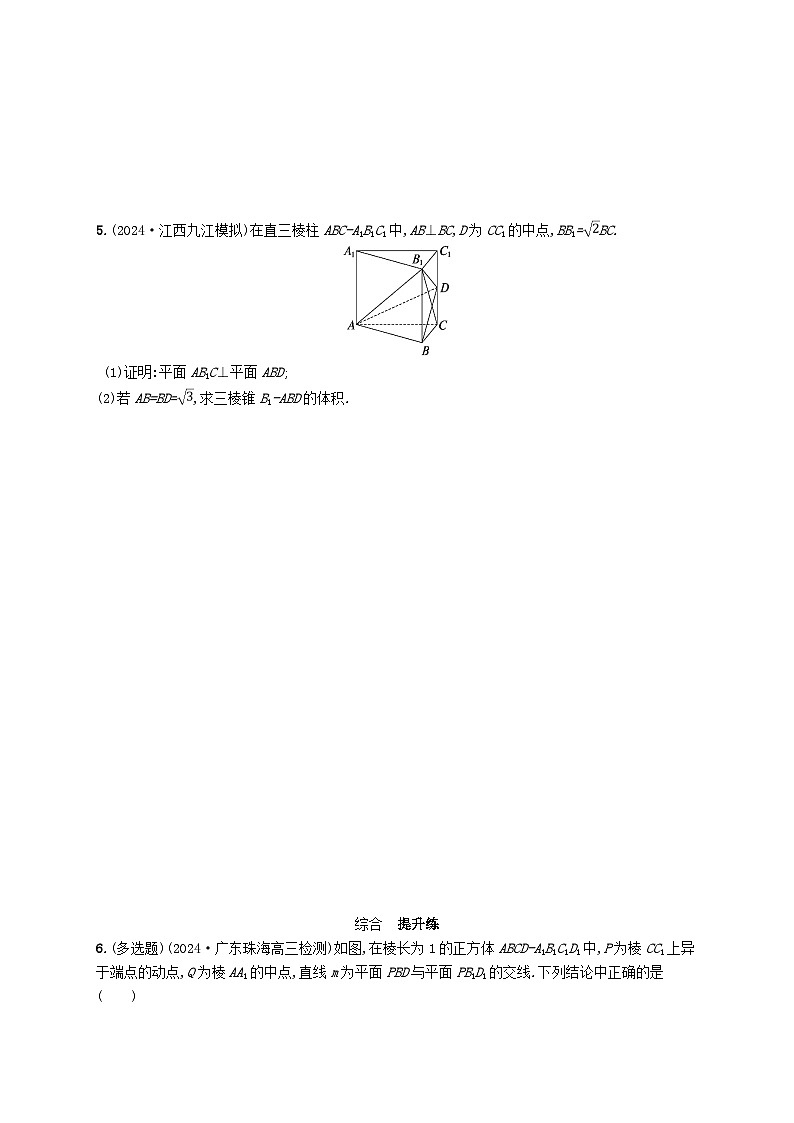 备战2025届新高考数学一轮总复习课时规范练53空间直线平面的垂直(附解析人教A版)02