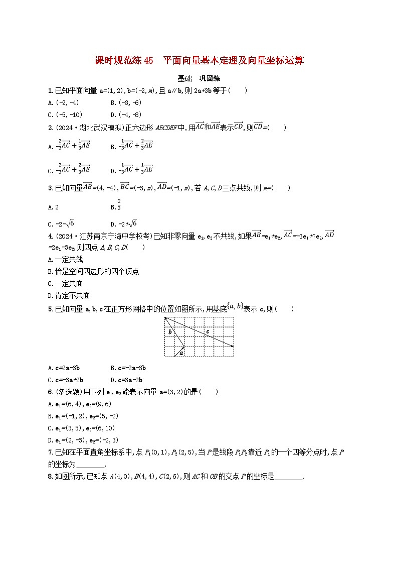 备战2025届新高考数学一轮总复习课时规范练45平面向量基本定理及向量坐标运算(附解析人教A版)第1页