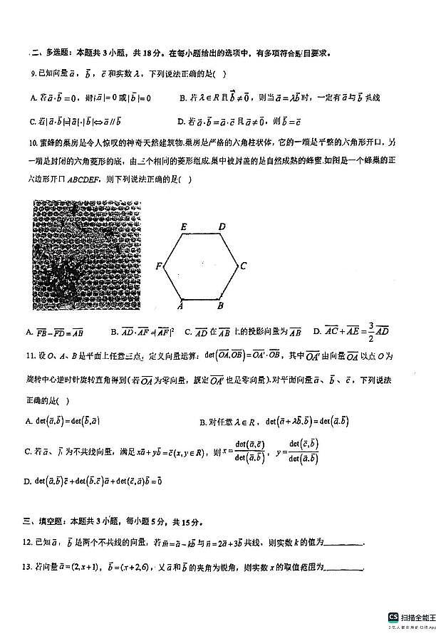 重庆南开中学校2023-2024学年高一下学期3月阶段测试数学试题(含答案)02
