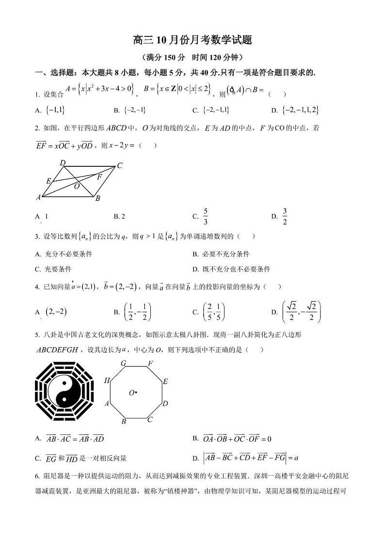 山东省德州市禹城市综合高中2023-2024学年高三10月月考 数学第1页