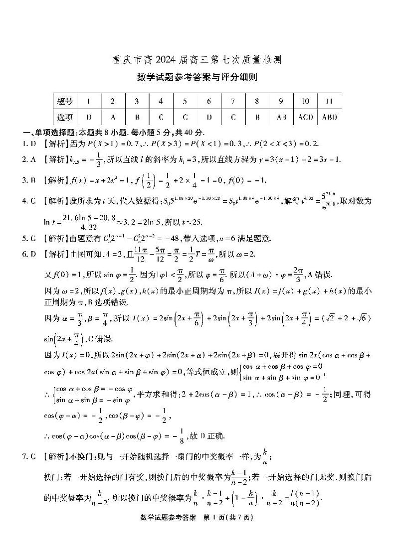 南开第七次联考-数学答案第1页