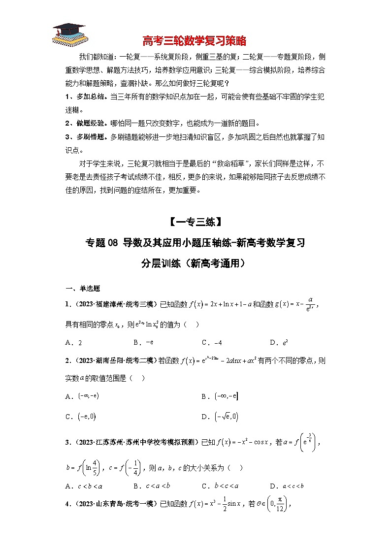 专题08 导数及其应用小题压轴练(原卷版)第1页