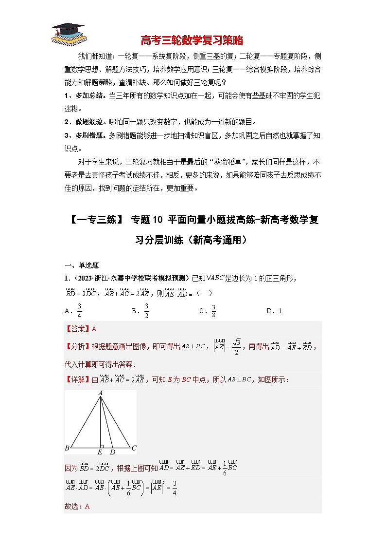 专题10 平面向量小题拔高练(解析版)第1页