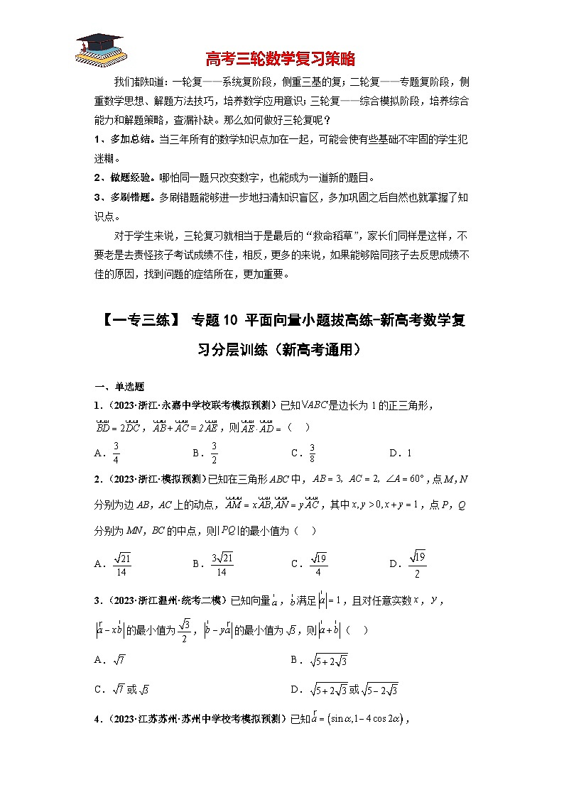 专题10 平面向量小题拔高练(原卷版)第1页