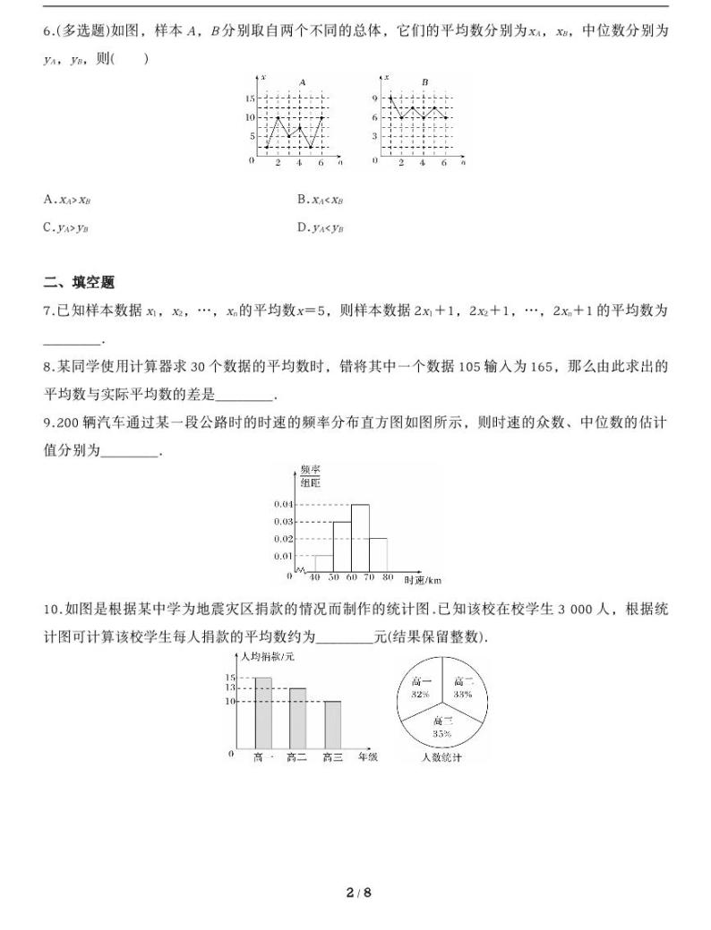 人教A版数学必修第二册第九章【高中数学《总体集中趋势的估计》专项训练】02