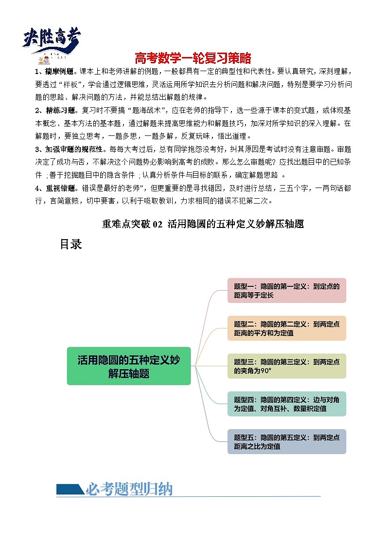 重难点突破02 活用隐圆的五种定义妙解压轴题(五大题型)(原卷版)第1页