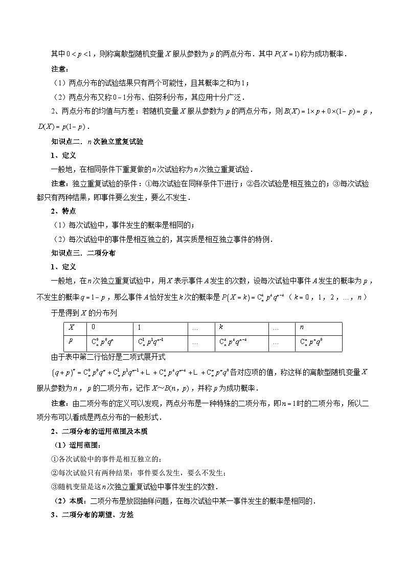 第08讲 两点分布、二项分布、超几何分布与正态分布(十一大题型)(讲义)(解析版)第3页