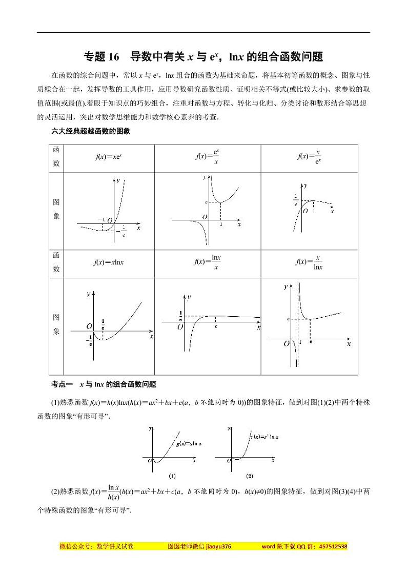 专题16 导数中有关x与ex,lnx的组合函数问题(解析版)第1页