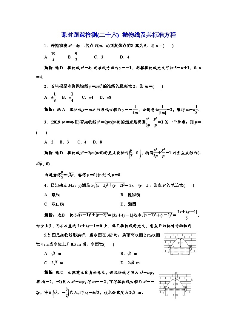 人教A版高中数学选择性必修第一册课时跟踪检测(二十六)抛物线及其标准方程含答案01