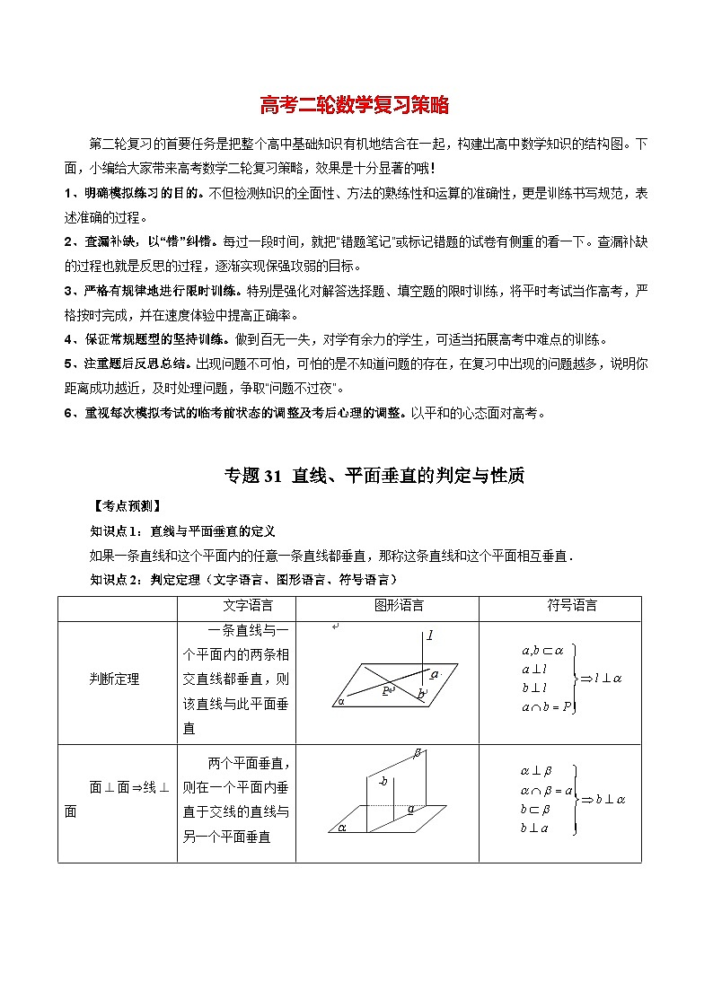 专题31 直线、平面垂直的判定与性质(学生版)第1页