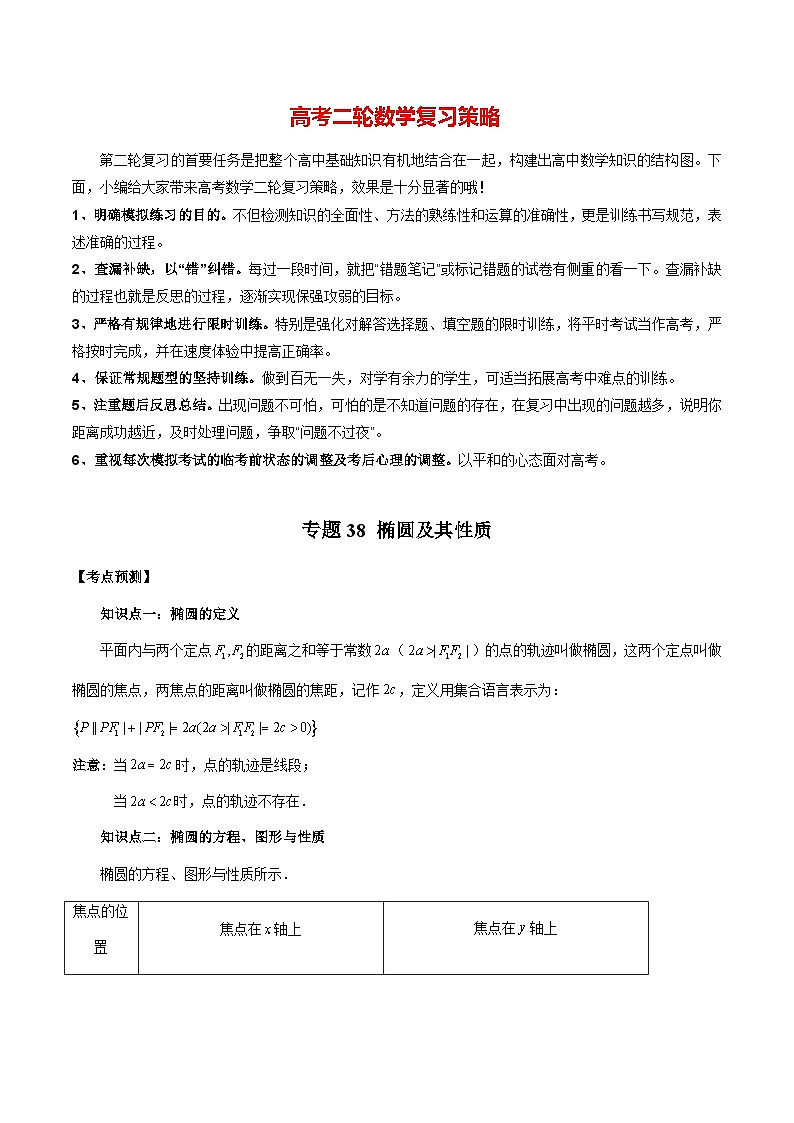 专题38 椭圆及其性质(学生版)第1页