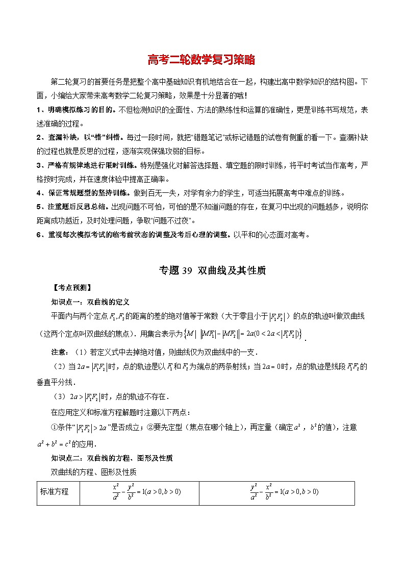 专题39 双曲线及其性质(学生版)第1页