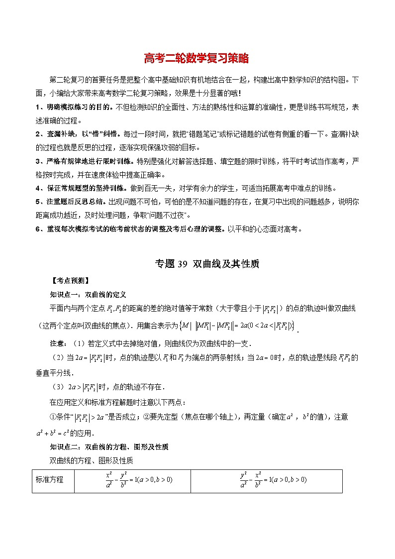 专题39 双曲线及其性质(教师版)第1页