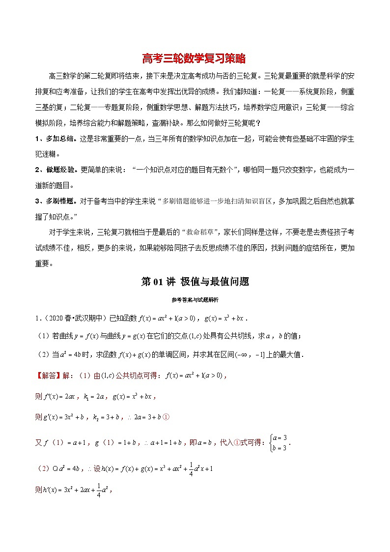 第01讲 极值与最值问题(解析版)第1页