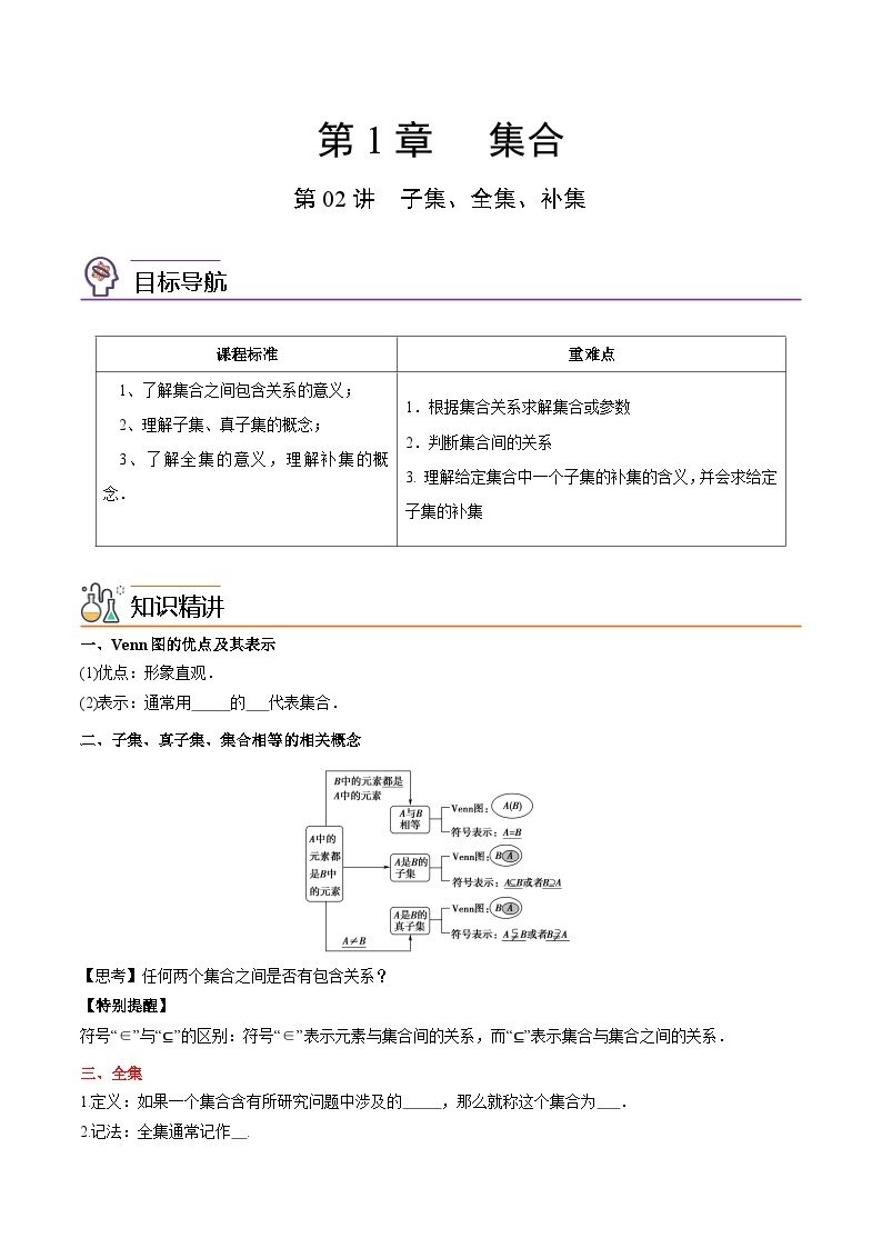 第02讲 子集、全集、补集-高一数学同步精品讲义（苏教版必修第一册）01