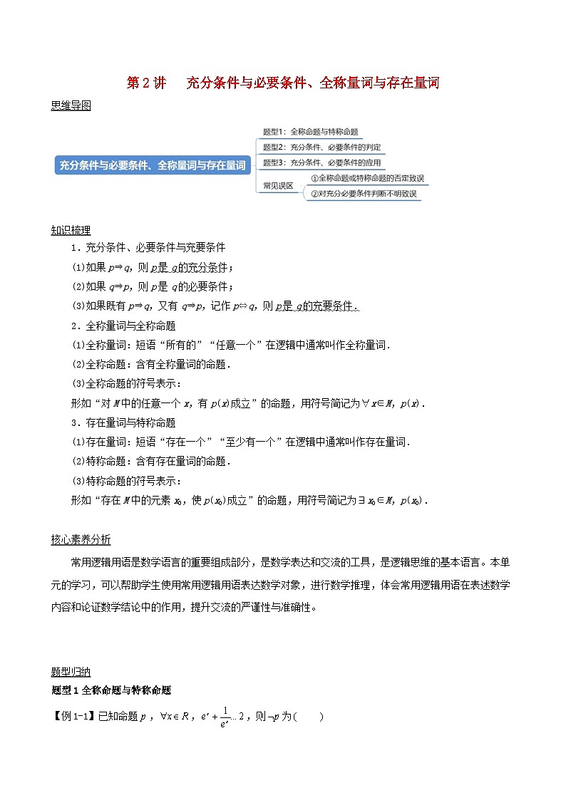 2024年新高考数学一轮复习知识梳理与题型归纳第02讲充分条件与必要条件全称量词与存在量词(教师版)第1页