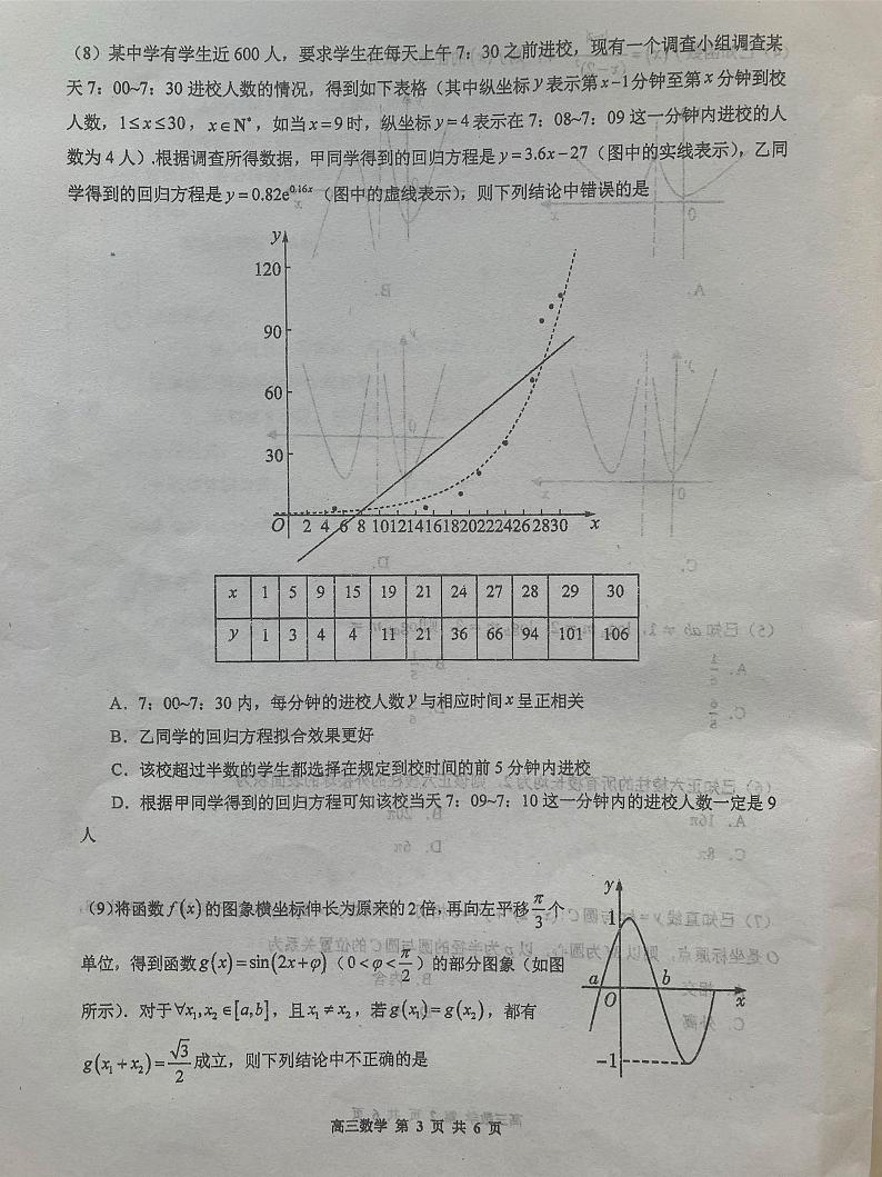 天津市红桥区2024届高三一模数学试卷和答案第3页