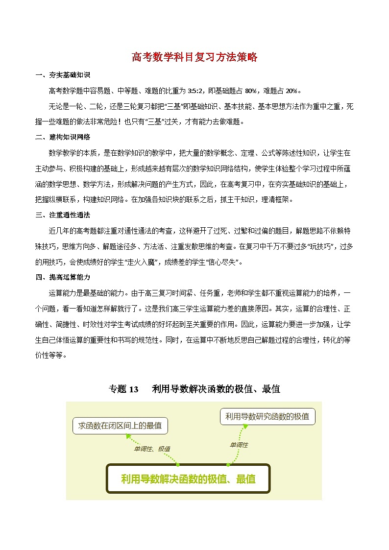 高考数学解题方法模板50讲 专题13 利用导数解决函数的极值、最值(学生版)第1页