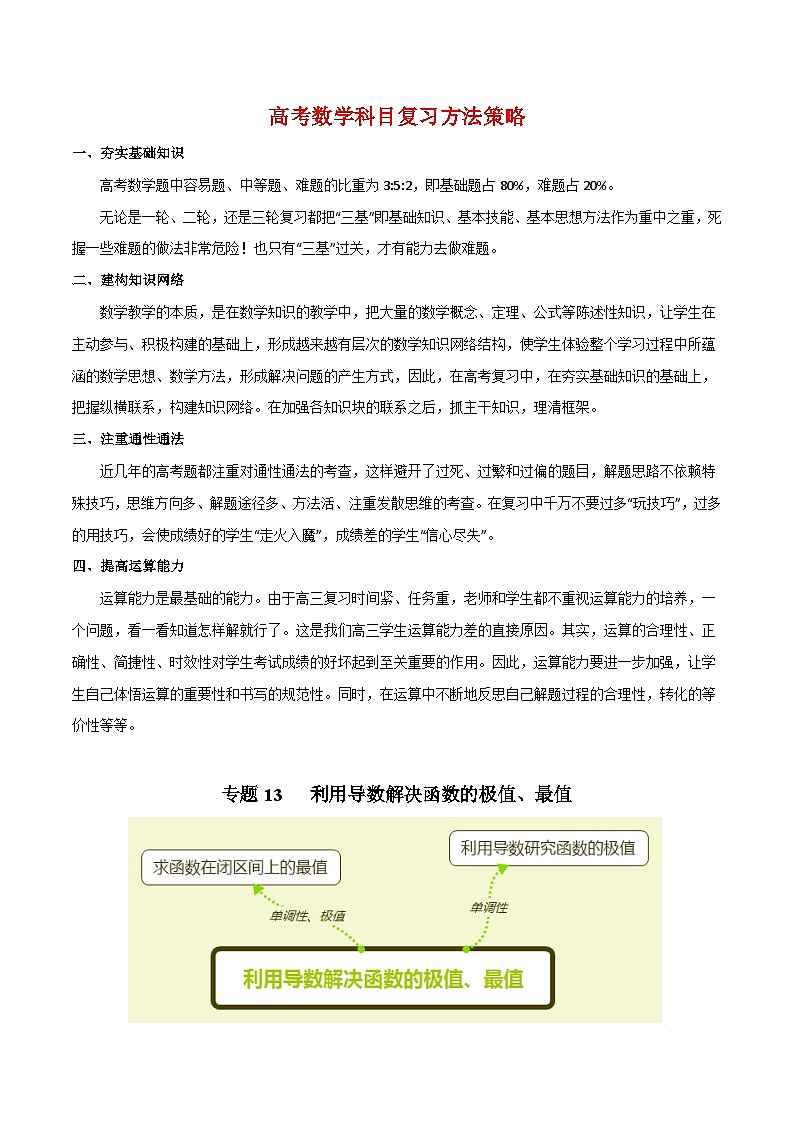 高考数学解题方法模板50讲 专题13 利用导数解决函数的极值、最值(解析版)第1页