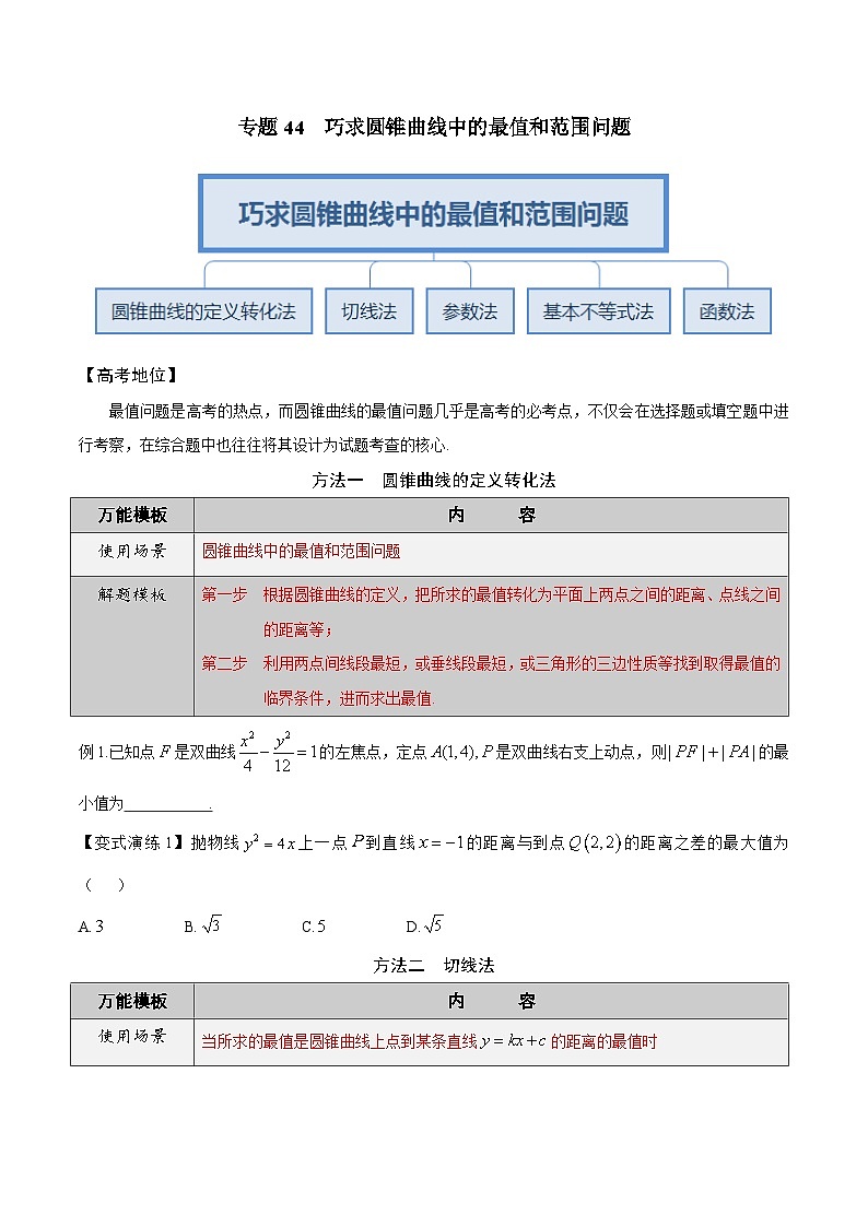 最新高考数学解题方法模板50讲 专题44 巧求圆锥曲线中的最值和范围问题02