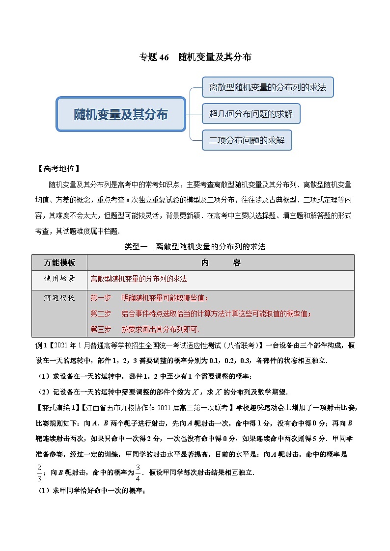 最新高考数学解题方法模板50讲 专题46 随机变量及其分布02