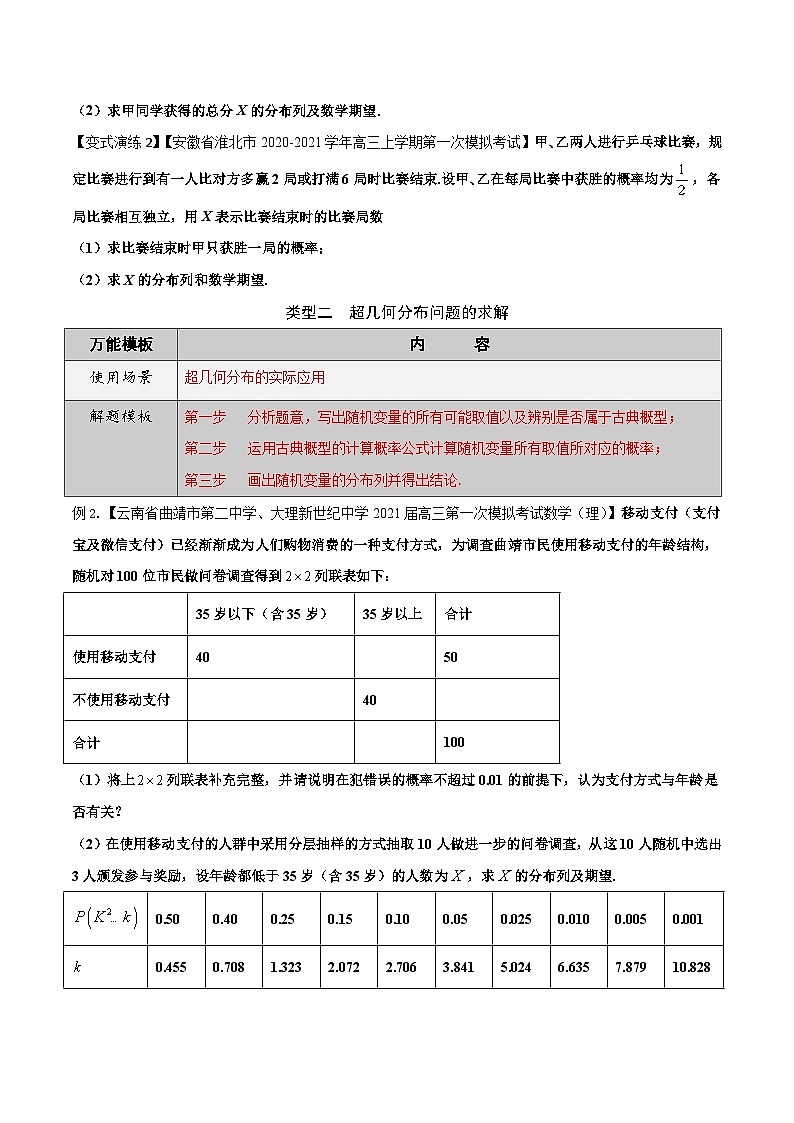 最新高考数学解题方法模板50讲 专题46 随机变量及其分布03