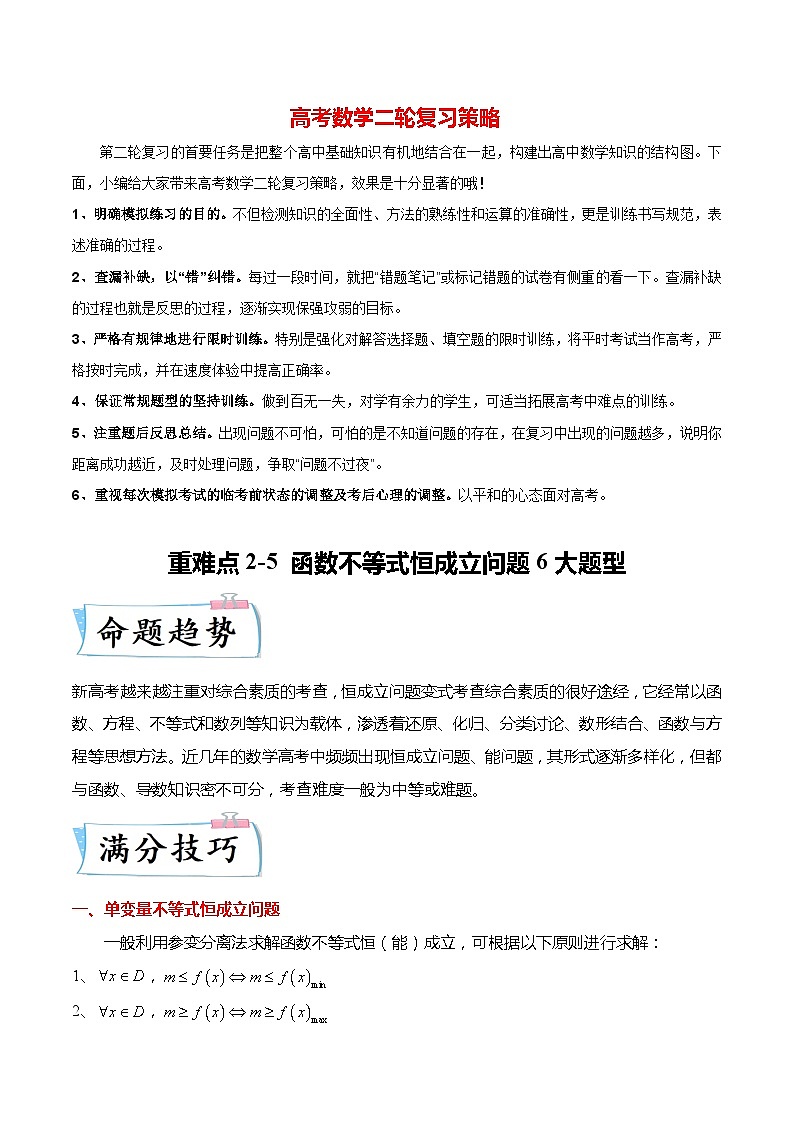 新高考数学【热点·重点·难点】专练  重难点2-5 函数不等式恒成立问题6大题型01