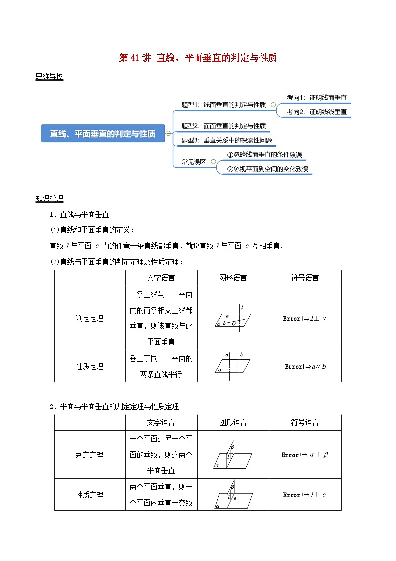 2024年新高考数学一轮复习知识梳理与题型归纳第41讲直线平面垂直的判定与性质(教师版)第1页