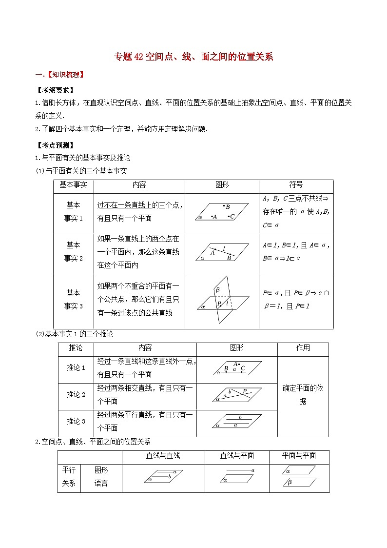 2024年新高考数学一轮复习题型归类与强化测试专题42空间点线面之间的位置关系(学生版)01