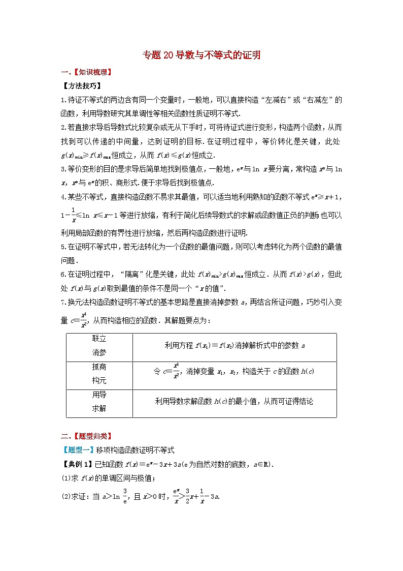 2024年新高考数学一轮复习题型归类与强化测试专题20导数与不等式的证明(学生版)01