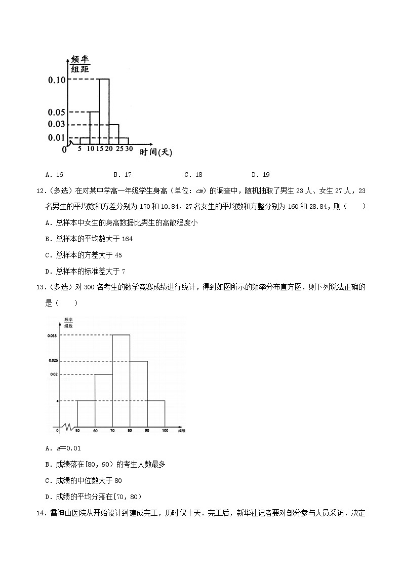 2024年新高考数学一轮复习达标检测第61讲随机抽样与用样本估计总体(学生版)第3页